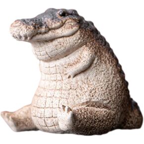 EMVANV Alligator Baby Statue Ornament,Crocodile Figurine Resin Animal Sculpture Tea Set Accessories Desk Pet for Tea Enthusiasts Lovers Tearoom presents(black+beige) in Kuwait