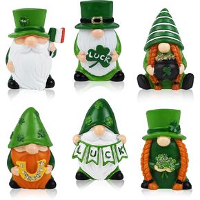 6 PCS Saint Patricks Day Gnome Figurine Green Gnomes Figurines Saint Patricks Day Gnome Statue Saint Patrick Small Figurine for Table Home Party Holiday Decoration in Kuwait