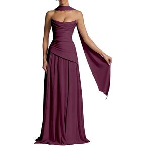 Strapless Bridesmaid Dresses with Scarf Long Chiffon Pleated Formal Prom Evening Gowns 2026 Maxi Dres in Kuwait