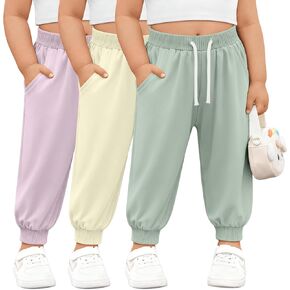 3 Pack Toddler Girls' Sweatpants Athletic Jogger Pants Kids Casual Pull On Pant with Drawstring Pockets 2-10 Years in Kuwait