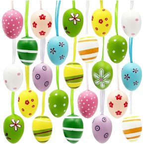 24Pcs Easter Hanging Eggs Ornaments Muticolored Plastic Egg Tree Decoration Hand Painted Egg Hanging Decoration for DIY Crafts Tree Basket Home Party,Spring Easter Holiday DIY Crafts Supplies in Kuwait
