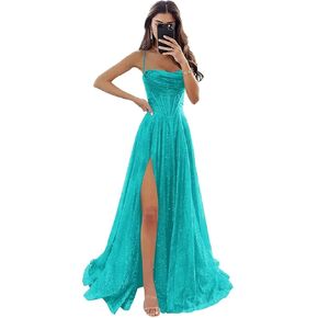 Sparkly Tulle Prom Dresses for Women 2026 Cowl Neck Aline Formal Evening Dress ZHY005 in Saudi Arabia