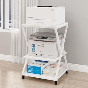 Natwind 3 Tier Printer Stand, 19.7''x19.7'' Large Printer Table with Height Adjustable Shelf, Rolling Printer Cart with Wheels,Multifunctional Organizer Shelf for Home Office Kitchen（White） in Kuwait