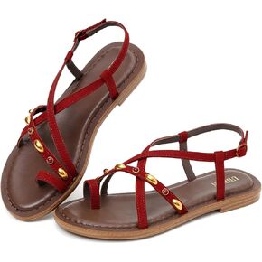 UBFEN Womens Strappy Flat Sandals Summer Thong Sandals with Studded Detail & Adjustable Ankle Buckle for Dressy Casual in Kuwait