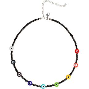 QqzsJewls اليدوية الملونة بوهو مطرز قلادة عين الشر محظوظ حماية قلادة Preppy القلب قلادة مثلي الجنس فخر مجوهرات للنساء الفتيات في سن المراهقة in Kuwait