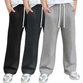 3 Pack Boys Sweatpants 6-16 Years Baggy Wide Leg Open Bottom Drawstring Elastic Waist Athletic Joggers Pants Pockets in Kuwait
