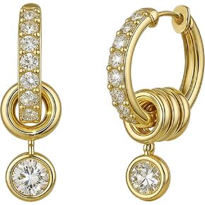 14K Gold Plated Hoop Earrings With Dangling Crystal Charm, Diamond Accent Huggie Hoops Earrings in Saudi Arabia