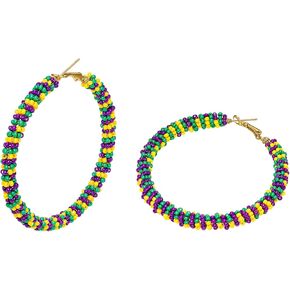 أقراط AnotherKiss Mardi Gras للنساء - أقراط دائرية لامعة خفيفة الوزن ومطرزة، مجوهرات كرنفال باللون الأرجواني الذهبي والأخضر، إكسسوارات حفلات العطلات، هدايا السنة الجديدة لها in Kuwait