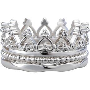 925 Sterling Silver Plated Crown Eternity Promise Rings Set for Women,3PCS Dainty Engagement Wedding Bands Bride Statement Ring Jewelry Gifts for Women's Size 8# in Kuwait