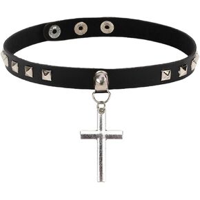 Gothic Punk Collar Black Leather Cross Choker Necklace for Women Lady Goth Jewelry Gift in Kuwait