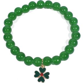 St. Patrick's Day Bracelets with 4 Leaf Clover Irish Festivities Accessories Nature Stone Bracelet Trendy Gift for Adults Women in Saudi Arabia