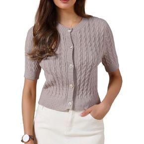 سترة علوية بأكمام قصيرة من Allegra K للنساء 2026 سترات منسوجة بأزرار سفلية برقبة دائرية قطعة علوية صيفية قصيرة in Kuwait