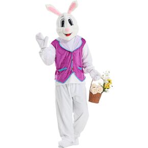 Adult Easter Bunny Costume, Cute Funny Purple Vest Rabbit Mascot Outfit for Easter Dress Up Party, One Size in Kuwait