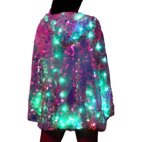 chivalrous Womens Girls 15 Color LED Light Up Sparkle Sequin Jacket Unisex Fancy Holographic Glitter Party Performence Dress in Saudi Arabia