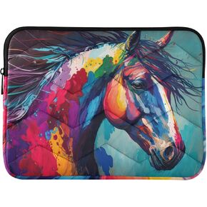 Colorful Painting Horse Laptop Sleeve Case Bag Compatible with MacBook Air/Pro, Quilted Puffer Laptop Carrying Case Cover for 13-14 Inch Laptops in Kuwait