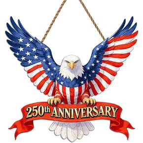 الولايات المتحدة الأمريكية الذكرى السنوية الـ 250 للديكور علامة باب النسر الخشبي 1776-2026 إكليل الحرية ديكور للباب الأمامي لافتات الحائط أكاليل الديكور علامة معلقة لمستلزمات ديكور الحائط المنزلي (1، ج) in Kuwait