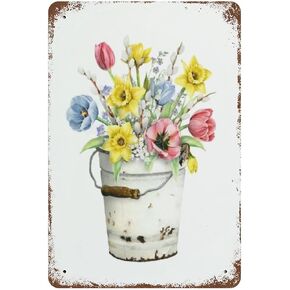 VIOFLOW Daffodil Floral Bouquet Farmhouse Metal Tin Sign Spring Flowers Wall Decor Funny Decoration for Home Kitchen Bar Garage Vintage Retro Poster Plaque Tin Signs 8X12 Inches in Kuwait