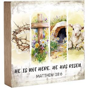 ديكورات عيد الفصح المسيحي - علامة دينية لقد قام عيد الفصح السعيد، علامات خشبية خشبية لطاولة الحمام، والحفلات المنزلية، والمكتب الداخلي، والفصول الدراسية، وهدايا ديكور المطبخ، مقاس 5×5 بوصة in Kuwait