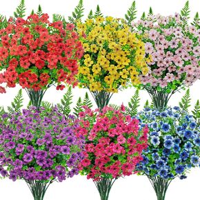 زهور صناعية للديكور في الهواء الطلق، 16 حزمة من الزهور الحريرية المزيفة مع سرخس مقاومة للأشعة فوق البنفسجية ولا تبهت نباتات صناعية للمنزل خارج المزارع والشرفة ونافذة ديكور الصندوق (أرجواني مزدوج) in Kuwait