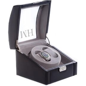 Bey-Berk Genuine Leather Dual Watch Winder (Black), Glass-Top Automatic Display Case with Locking Clasp, AC/DC Powered with 2 Watch Pillows and Selectable Rotation in Kuwait