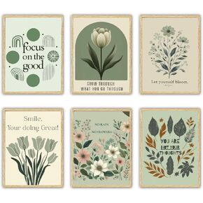 6Pcs Sage Green Mental Health Canvas Wall Art Offices Sage Motivational Poster Print Inspiring green wildflowers Pictuer Boho Floral Wall Deocr for School Therapy Home Decor in Kuwait