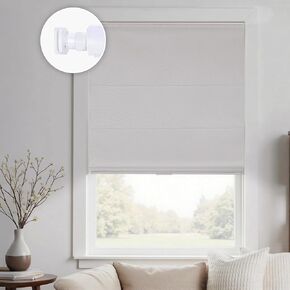 HOMEDEMO No Drill No Tools Cordless Roman Shades for Window,Room Darkening Easy Install Linen Fabric Blackout Roll Up Roman Blinds Window Blinds Inside Mount 23" W x 64" H Grayish White in Kuwait