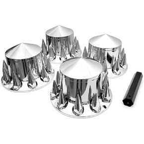4 Pack of Rear Chrome Spiked Axle Wheel Cover Combo Kit ABS Plastic Removable Wheel Hub Caps with 33mm Thread-On Spiked Lug Nut Covers for Semi Trucks (Rear 4) in Saudi Arabia