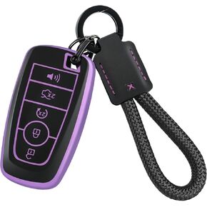 EnerCharge for Ford Key Fob Cover with Keychain, Black TPU Key Case Shell for Ford Explorer Fusion Escape Edge Expedition F150 F250 F350 F450 F550 Maverick Mustang (Black Purple) in Saudi Arabia