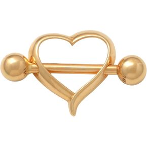 ANYGOLDS 14k Solid Gold Heart Barbell Nipple Piercing - 14 Gauge Body Jewelry With Heart & Screwball Closure - Cute & Dainty Ring - 1pcs in Kuwait