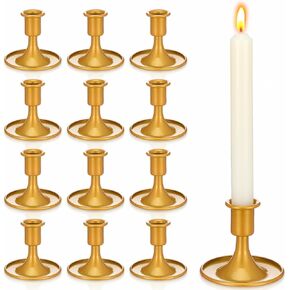مجموعة حوامل شموع مستدقة ذهبية مكونة من 12 قطعة، حوامل شمعدان نحاسية قصيرة عتيقة لطاولة الزفاف المركزية، والكريسماس، والعطلات، وديكور المنزل in Kuwait