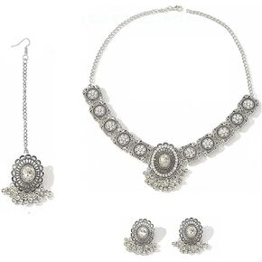 Indian Jewelry Sets for Women,Bollywood oxidized Choker Necklace,Forehead Jewelry,Dainty Wedding Jewelry Set,Maang Tikka Indian Jewelry Set,Traditional Bridal Temple Gifts for Women in Kuwait