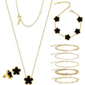 18K Gold-Plated Flower Clover Bracelet for Women, Adjustable Lucky Bracelet Set Jewelry Gift-Non-Tarnish, Ideal Gift for Valentine’s Day, Christmas & Daily Wear in Saudi Arabia