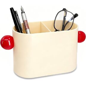 PS Material Desk Pencil Holder with 2 Compartments, Beige Multifunctional Pen Cup & Organizer for Office Desk, School, Home | Desktop Stationery Caddy for Pens, Pencils, Small Accessories (Beige) in Kuwait