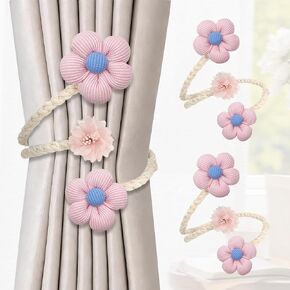 قطعتان من ستائر الزهرة، ستائر بوهو مع سلك قابل للتعديل - ربطات ستائر نافذة أنيقة يمكنك صنعها بنفسك لغرفة المعيشة وغرفة النوم وديكور المزرعة in Kuwait