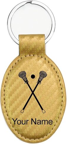 LaserGram Oval Keychain, Lacrosse Sticks, Personalized Engraving Included in Kuwait