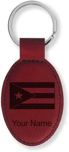 LaserGram Oval Keychain, Flag of Puerto Rico, Personalized Engraving Included in Saudi Arabia