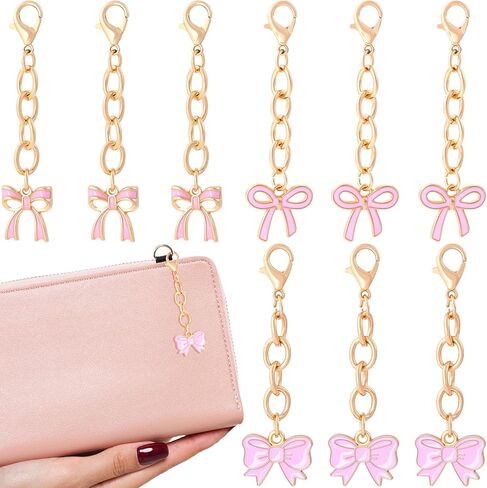 9 قطع سلسلة مفاتيح على شكل فيونكة وردية، سلسلة مفاتيح على شكل فيونكة، سحر على شكل فيونكة لمحفظة النساء، لا تتلف بسهولة ومناسبة لمستلزمات حفلات أعياد الميلاد (3 أنماط) in Kuwait