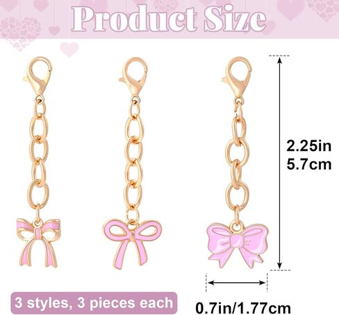 9 قطع سلسلة مفاتيح على شكل فيونكة وردية، سلسلة مفاتيح على شكل فيونكة، سحر على شكل فيونكة لمحفظة النساء، لا تتلف بسهولة ومناسبة لمستلزمات حفلات أعياد الميلاد (3 أنماط) in Kuwait