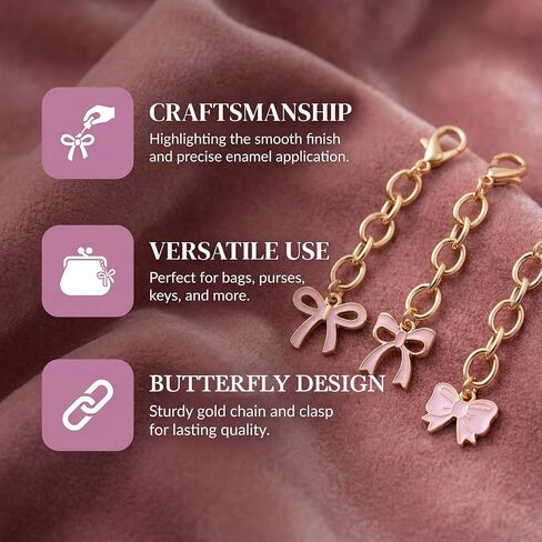 9 قطع سلسلة مفاتيح على شكل فيونكة وردية، سلسلة مفاتيح على شكل فيونكة، سحر على شكل فيونكة لمحفظة النساء، لا تتلف بسهولة ومناسبة لمستلزمات حفلات أعياد الميلاد (3 أنماط) in Kuwait