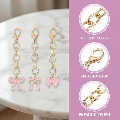 9 قطع سلسلة مفاتيح على شكل فيونكة وردية، سلسلة مفاتيح على شكل فيونكة، سحر على شكل فيونكة لمحفظة النساء، لا تتلف بسهولة ومناسبة لمستلزمات حفلات أعياد الميلاد (3 أنماط) in Kuwait