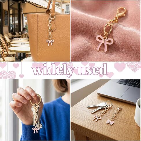 9 قطع سلسلة مفاتيح على شكل فيونكة وردية، سلسلة مفاتيح على شكل فيونكة، سحر على شكل فيونكة لمحفظة النساء، لا تتلف بسهولة ومناسبة لمستلزمات حفلات أعياد الميلاد (3 أنماط) in Kuwait