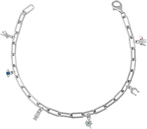 Fine 14k White Gold Lucky Charm Symbols Paperclip Chain Link Bracelet (Size 9.5) in Kuwait