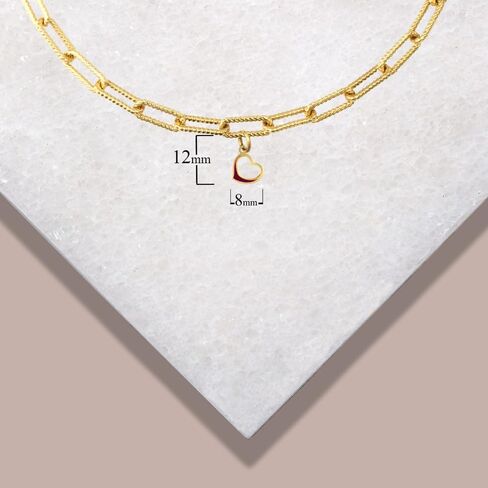 Dazzling 14k White Gold Butterfly Enamel Heart Charm Paperclip Chain Link Bracelet (Size 9.5) in Kuwait