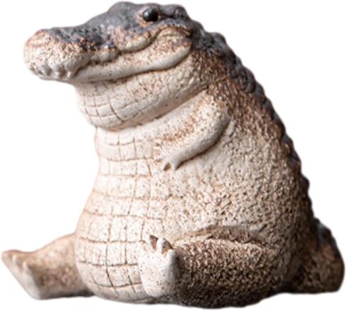 EMVANV Alligator Baby Statue Ornament,Crocodile Figurine Resin Animal Sculpture Tea Set Accessories Desk Pet for Tea Enthusiasts Lovers Tearoom presents(black+beige) in Kuwait