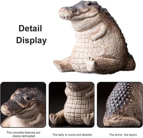 EMVANV Alligator Baby Statue Ornament,Crocodile Figurine Resin Animal Sculpture Tea Set Accessories Desk Pet for Tea Enthusiasts Lovers Tearoom presents(black+beige) in Kuwait