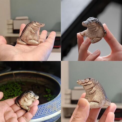 EMVANV Alligator Baby Statue Ornament,Crocodile Figurine Resin Animal Sculpture Tea Set Accessories Desk Pet for Tea Enthusiasts Lovers Tearoom presents(black+beige) in Kuwait