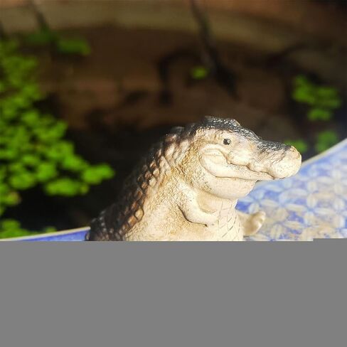 EMVANV Alligator Baby Statue Ornament,Crocodile Figurine Resin Animal Sculpture Tea Set Accessories Desk Pet for Tea Enthusiasts Lovers Tearoom presents(black+beige) in Kuwait