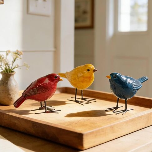 DiliComing Bird Figurines Home Decor - 3 Pcs Small Resin Animal Statues, Decorative Colorful Birds Sculpture for Shelf Desk Garden Decorations, Gift for Bird Lover in Kuwait