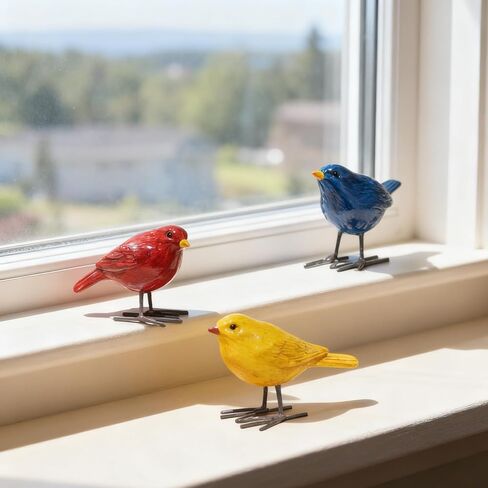 DiliComing Bird Figurines Home Decor - 3 Pcs Small Resin Animal Statues, Decorative Colorful Birds Sculpture for Shelf Desk Garden Decorations, Gift for Bird Lover in Kuwait