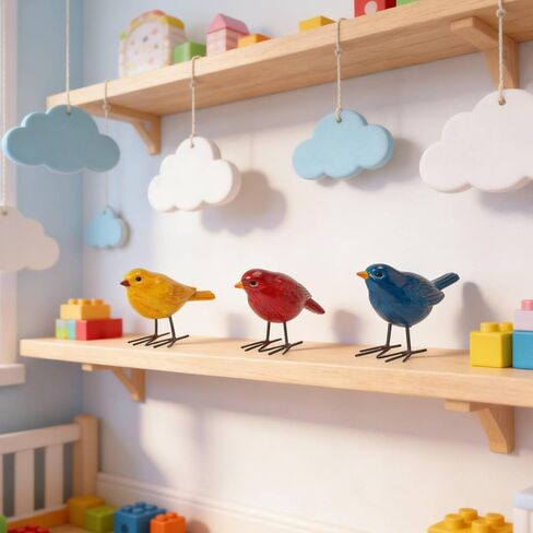 DiliComing Bird Figurines Home Decor - 3 Pcs Small Resin Animal Statues, Decorative Colorful Birds Sculpture for Shelf Desk Garden Decorations, Gift for Bird Lover in Kuwait